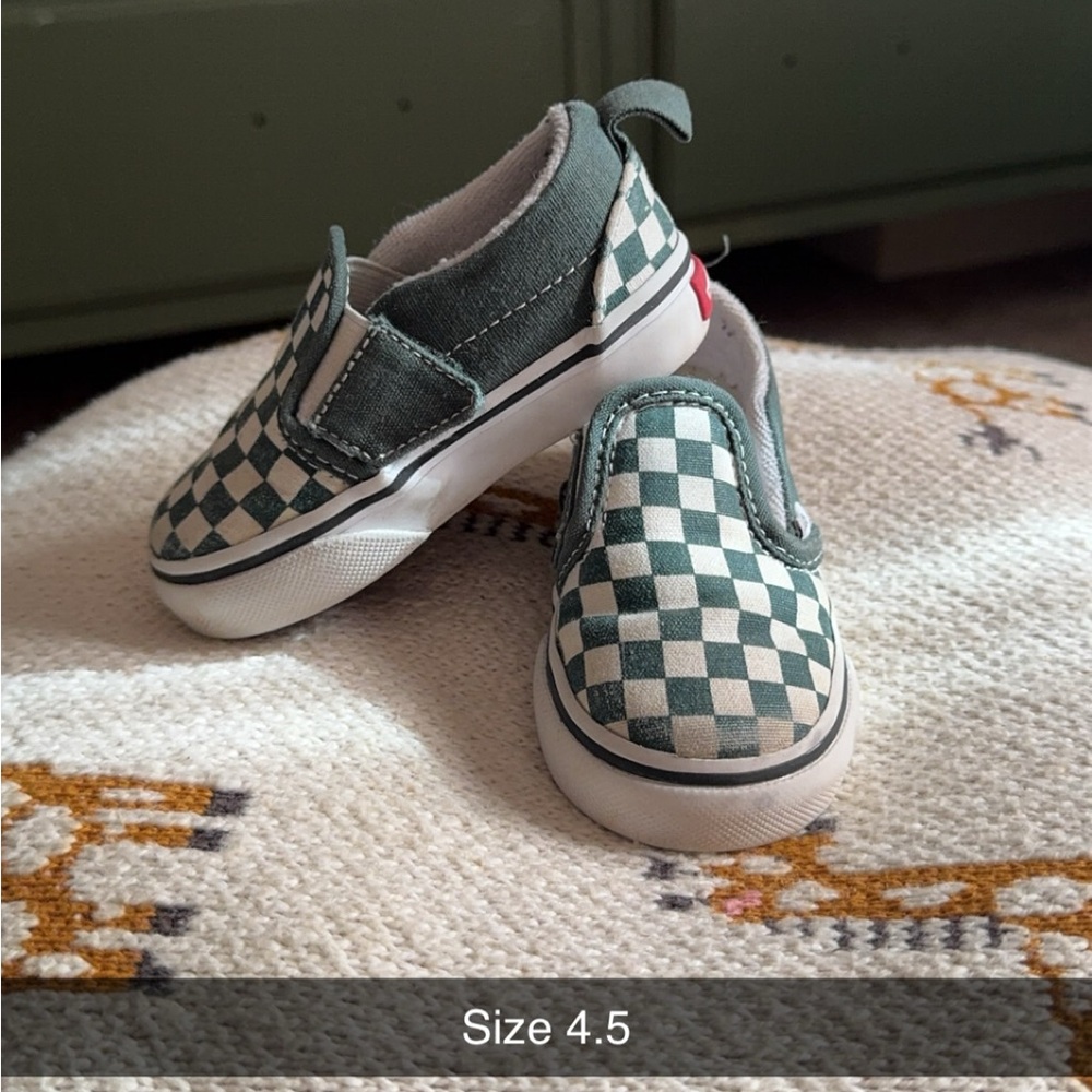 Vans Kids Checkerboard Slip-On Sneakers - Green & White